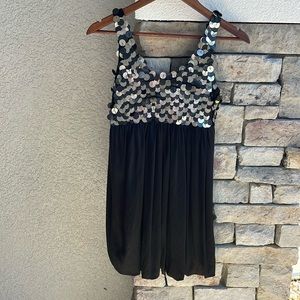 Alice + Olivia Big Sequin Silk Jersey Bubble Dress Black Silver $395